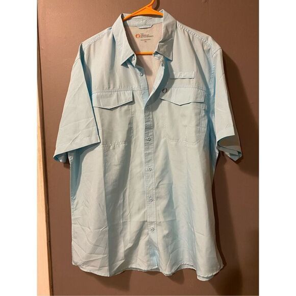 The American Outdoorsman Light Blue Button Up Short Sleeve Dri Fit Shirt XL - Picture 1 of 6